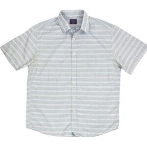 Untuckit Rueda Striped Slim Fit SS Shirt Nautical Blue Preppy 100% Cotton Medium